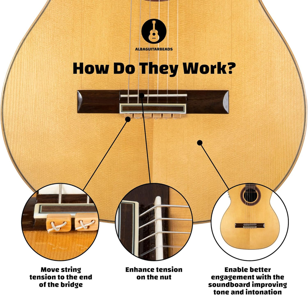 Klassische Gitarren Bridge Beads - Helles Holzmuster Tie Blocks für Nylon & Carbon Saiten - Passend