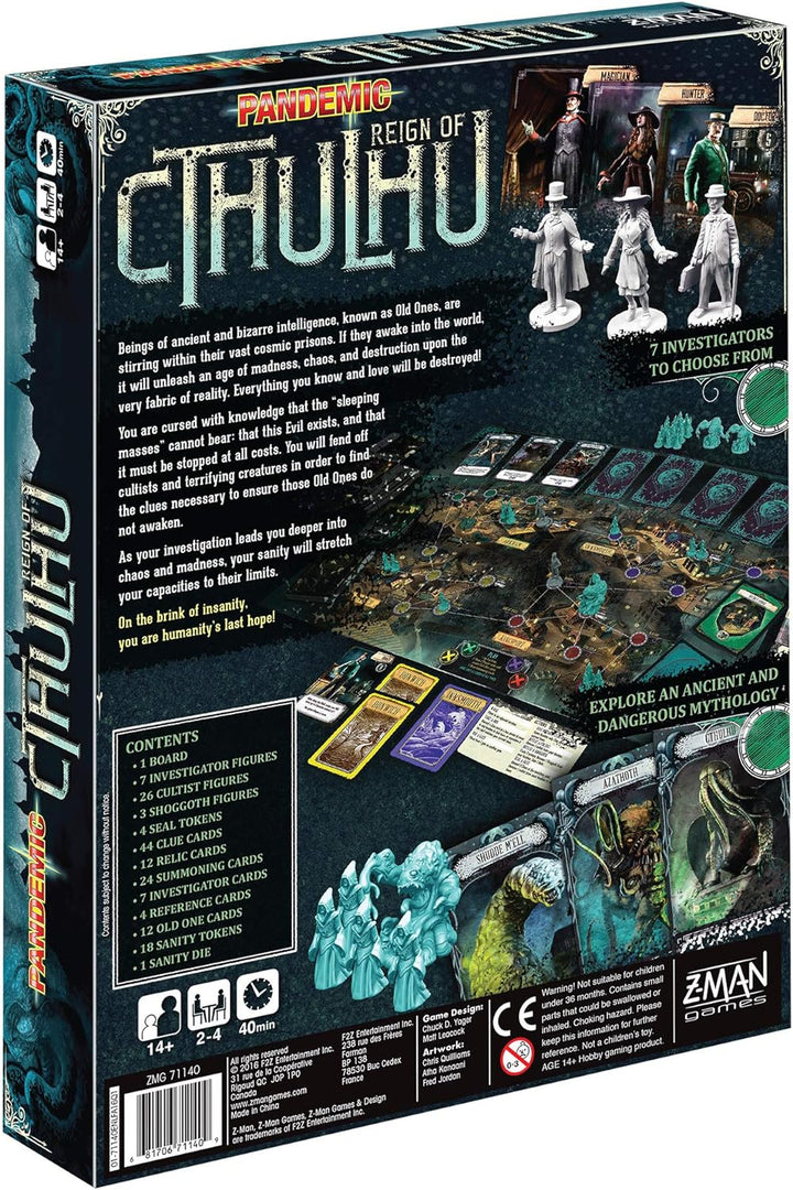 Z-Man Games , Pandemic Reign of Cthulhu , Board Game , Ages 14+ , For 2 to 4 Players , 40 Minutes Pl