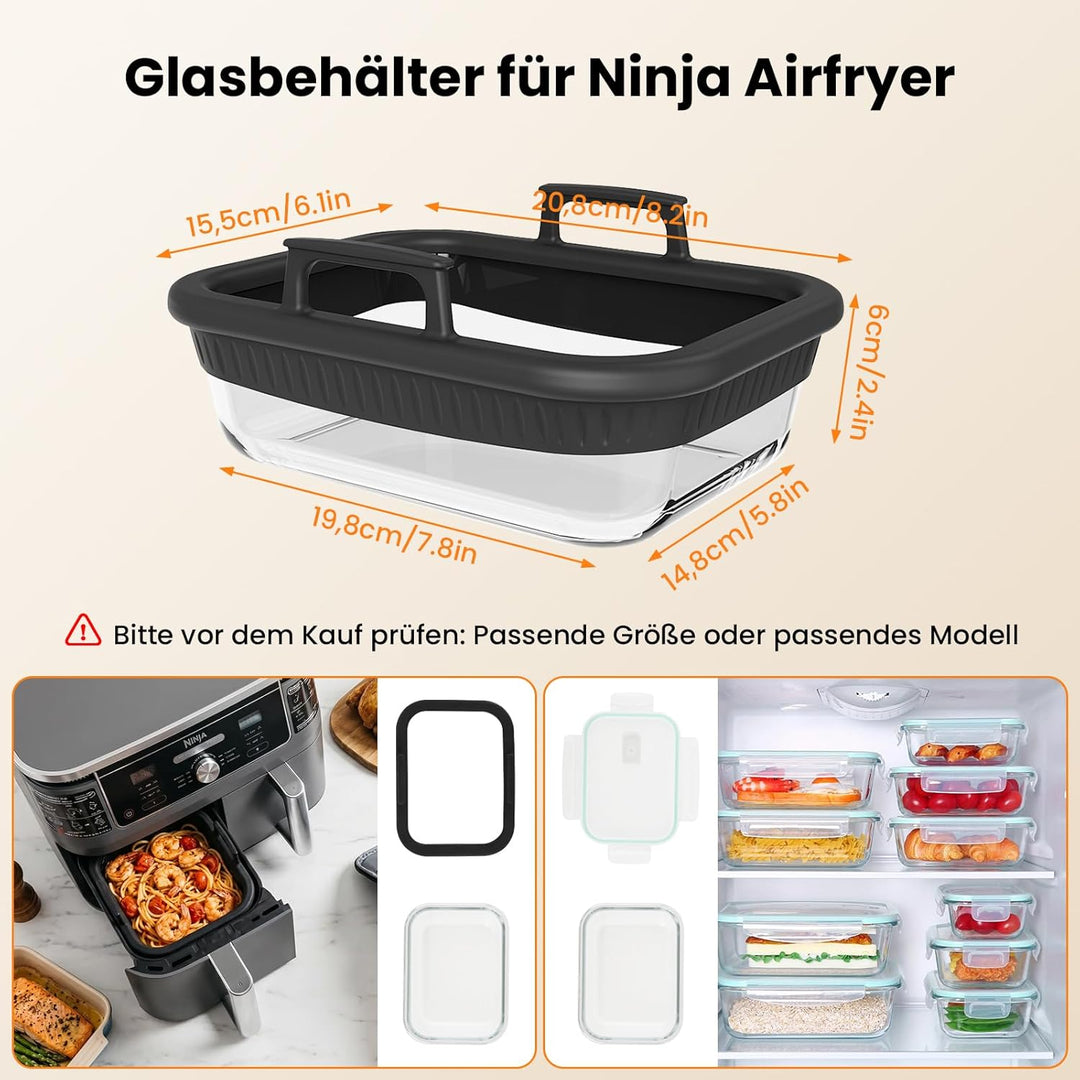 Glas Auflaufform Airfryer für Ninja AF400EU/AF500EU/SL400EU, Auflaufform Heissluftfritteuse mit Hera