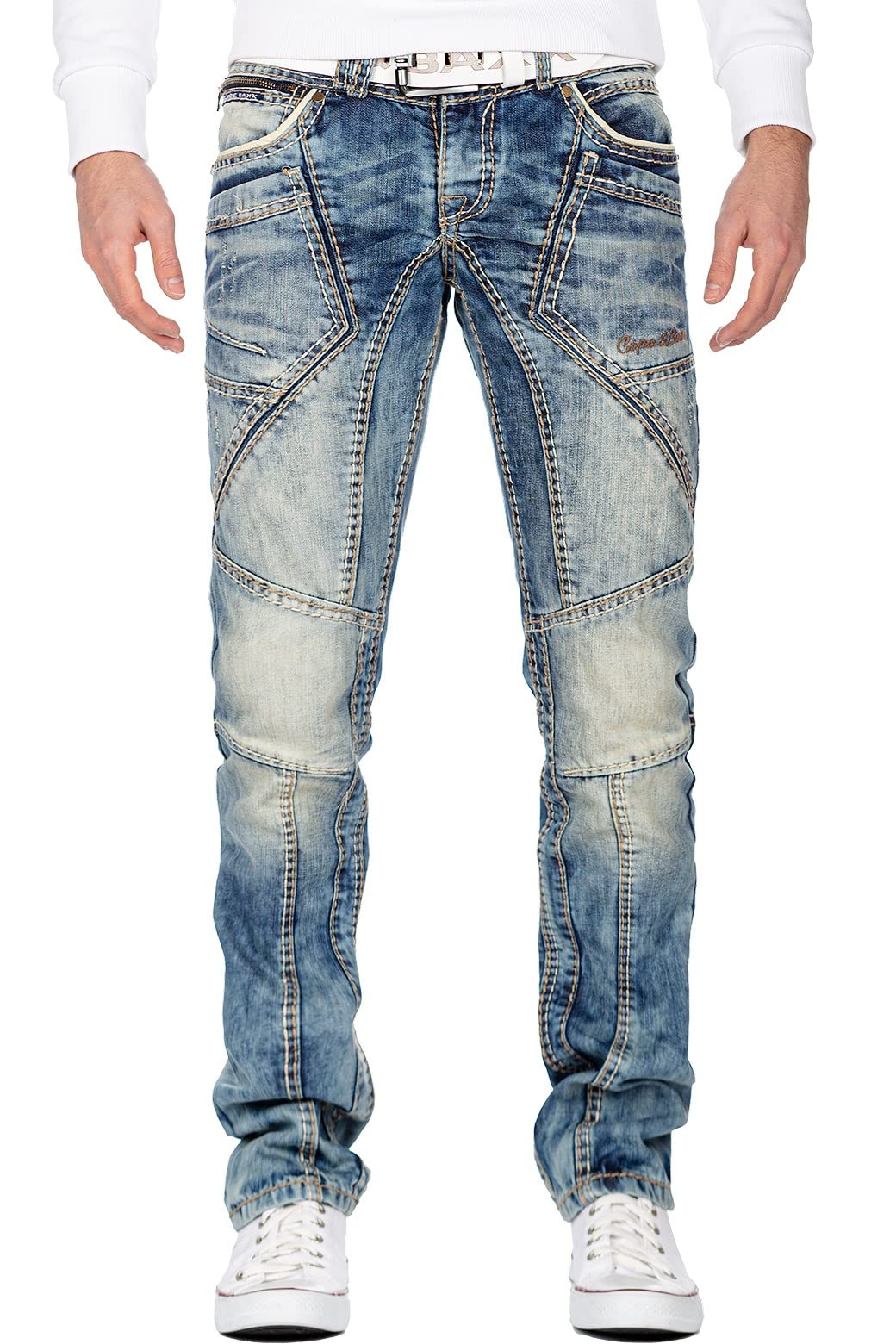 Cipo & Baxx Herren Jeans – Stylische Regular-Fit Denim mit Stone-Washed-Design, Used-Look & markante