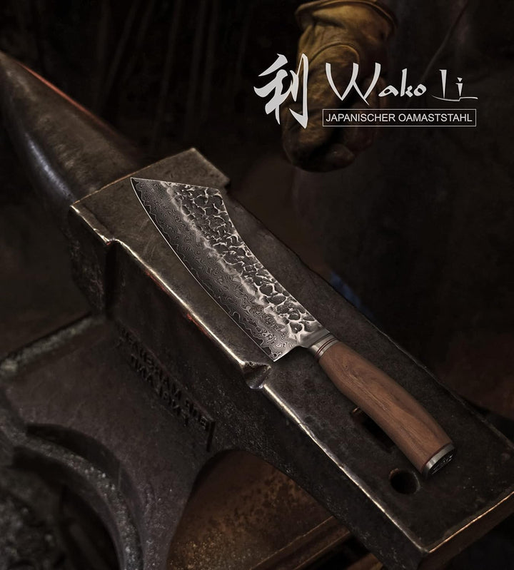 Wakoli Nussbaum Damastmesser Blockmesser japanischer Stil extrem scharfe 23,50 cm Klinge aus 67 Lage