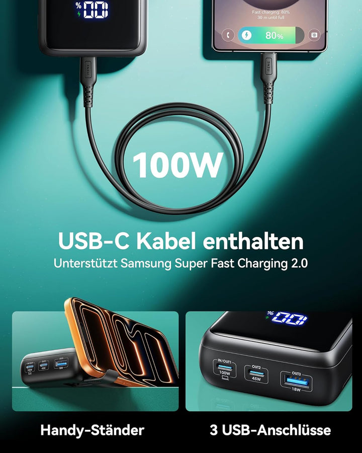INIU Power Bank, 65 W PD 25000 mAh Powerbank, Ultimatives USB-C-Schnellladen (Laden von Telefon und