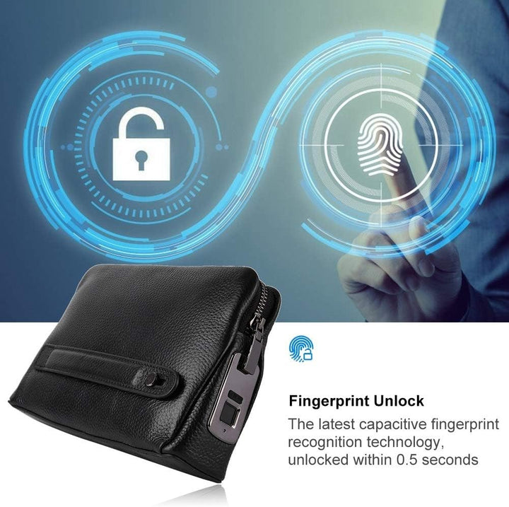 Mxzzand Herren Geldbörse Herren Reissverschluss Leder Geldbörse Smart Fingerprint Geldbörse Herren B