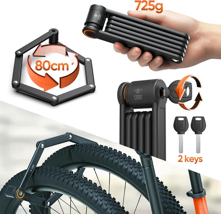 CASR Antivol FOLD Fahrradschloss Faltschloss mit Halterung – 80cm ultraleicht 725g, Fahrradschloss E