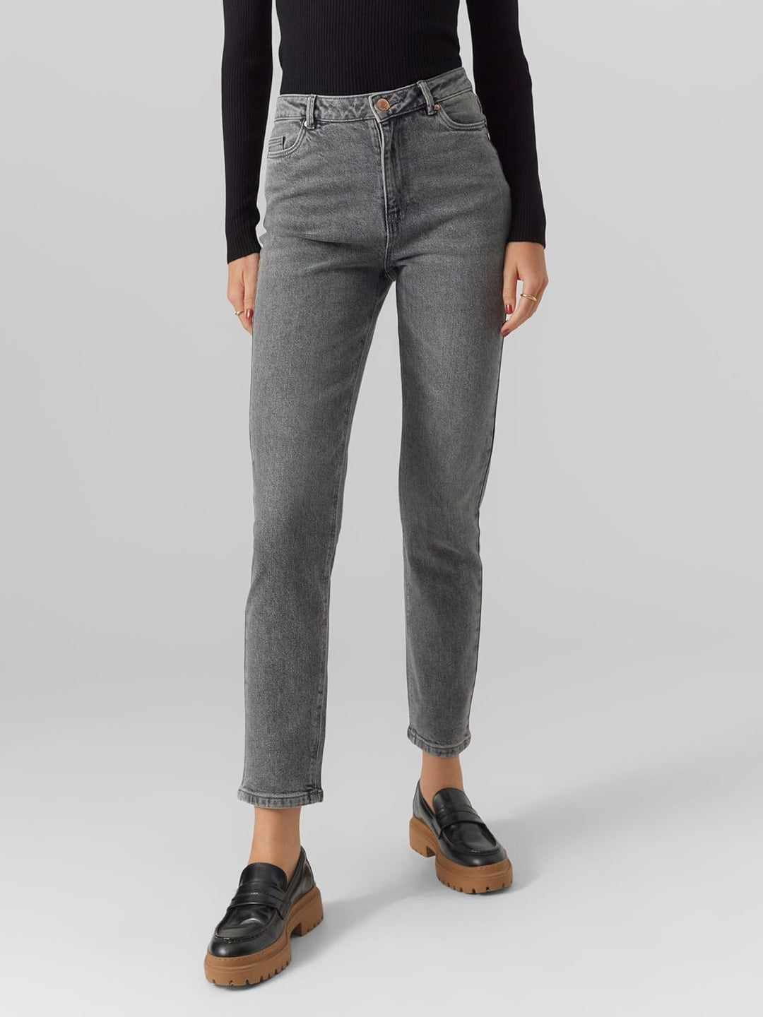 VERO MODA Female Mom Jeans VMLINDA Hohe Taille Hohe Taille Jeans 27W / 30L Medium Grey Denim, 27W /