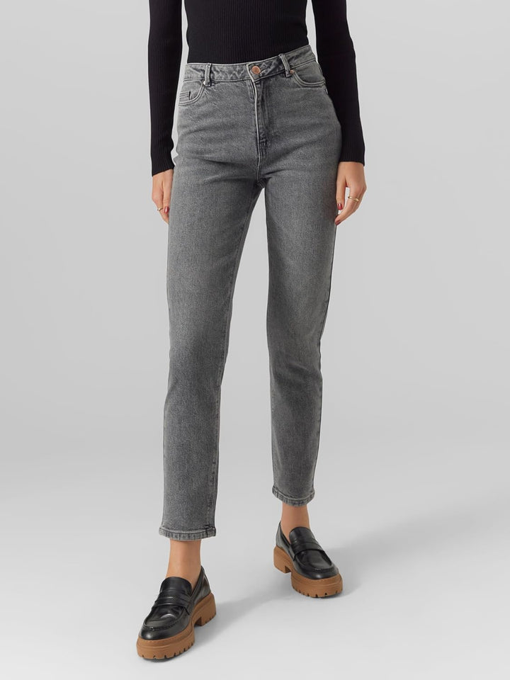 VERO MODA Female Mom Jeans VMLINDA Hohe Taille Hohe Taille Jeans 27W / 30L Medium Grey Denim, 27W /