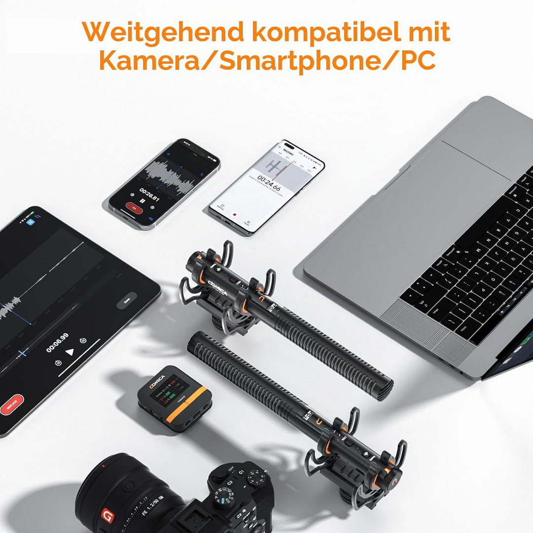 Comica VM40 Wireless Shotgun Mikrofon Sender, 32GB Speicher, 32-Bit-Float-Aufnahme, 200M Reichweite,