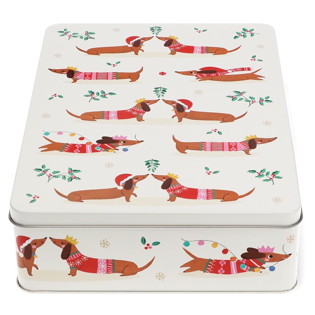 Rex London Keksdose Sausage Dog - Festlicher Dackel Dose square Blechdose rechteckig ca.27x19x6,5cm