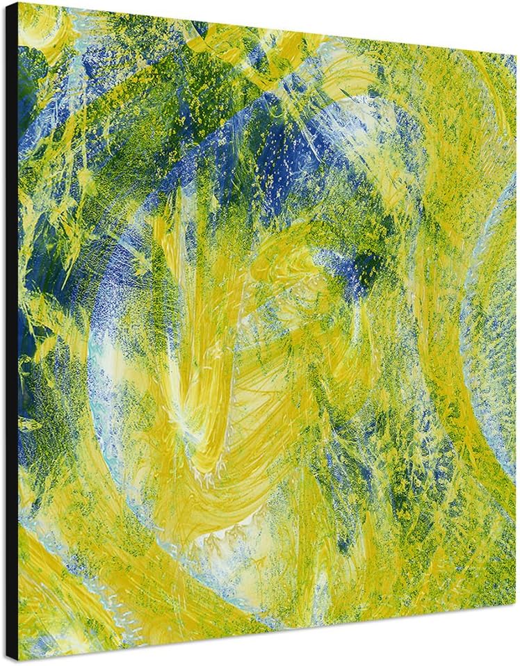 Paul Sinus Art Gelb Blauer Kunstdruck Abstrakt495_60x60cm Leinwandbild grell Abstract XXL fertig auf