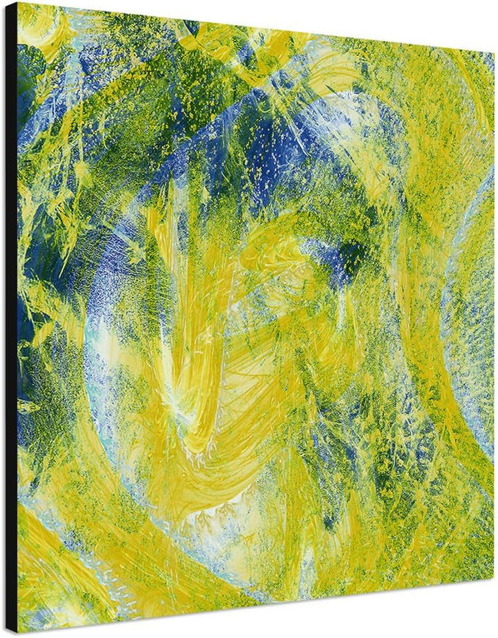 Paul Sinus Art Gelb Blauer Kunstdruck Abstrakt495_60x60cm Leinwandbild grell Abstract XXL fertig auf