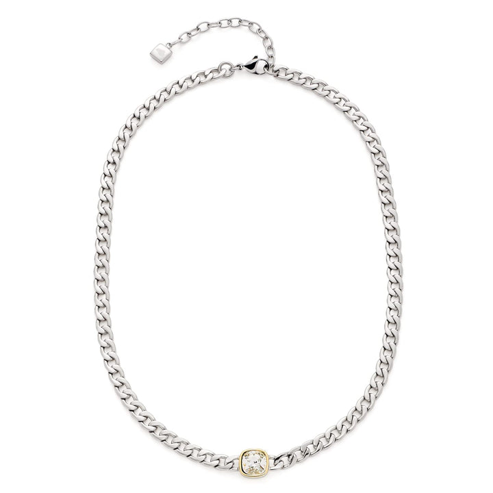 Leonardo Mora Halskette aus Edelstahl 1 Stück, kurze silberfarbene Flachpanzerkette mit facettierten