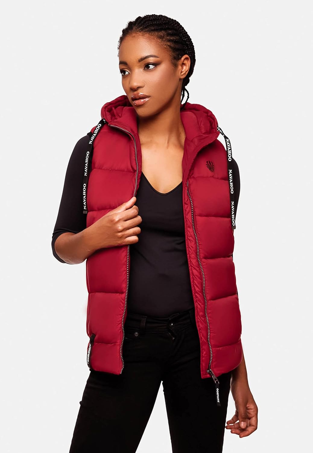 Navahoo Damen Steppweste leichte Outdoor-Weste Übergangsjacke mit Kapuze Kassidy XS-3XL XS Blood Red