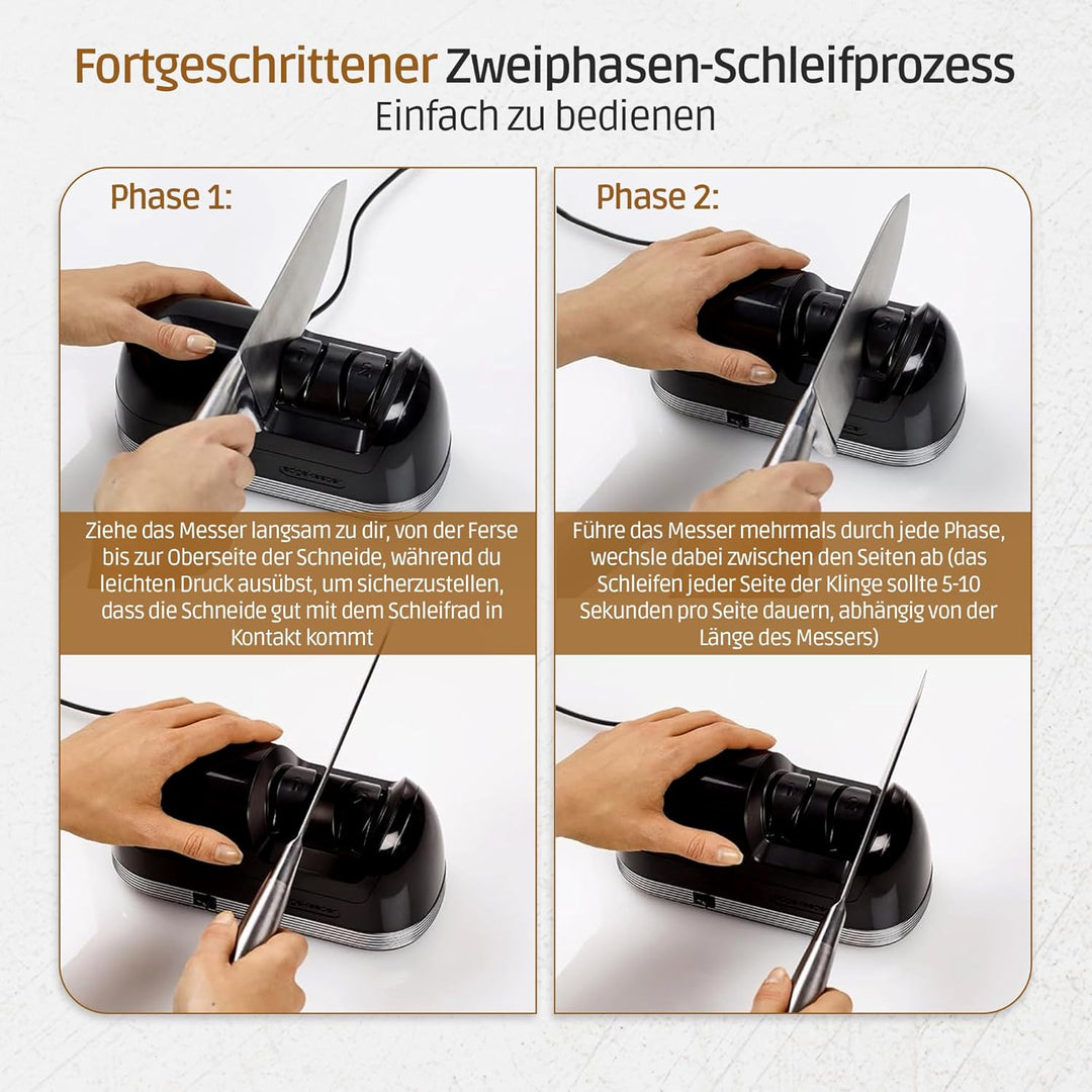 Olvy Elektrischer Messerschleifer, Profi-Diamant-Messerschärfer, Grob- und Feinschliff, Schnelle, Ra