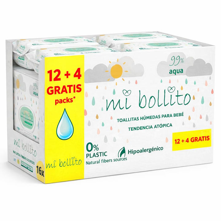 Babytücher – 99 % reines Aqua – 100 % pflanzliche Fasern – 960 Tücher – 12 Packungen + 4 gratis – he