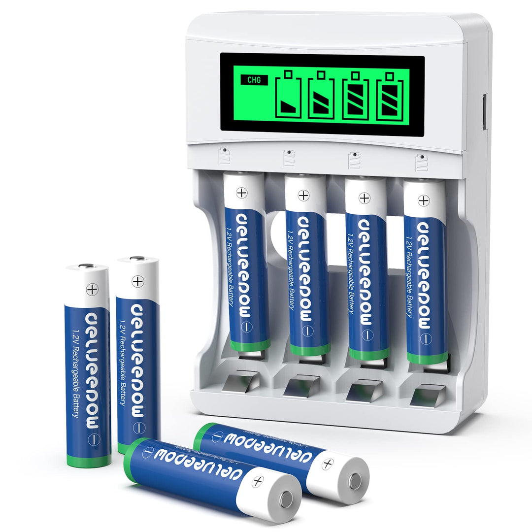 Delyeepow Akku Ladegerät, mit 1100mAh 8 Stück AAA Akkus Wiederaufladbar, NiMH 1.2V Batterie AAA Wied
