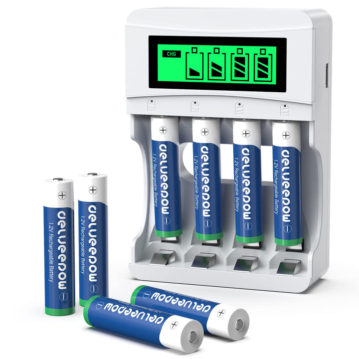 Delyeepow Akku Ladegerät, mit 1100mAh 8 Stück AAA Akkus Wiederaufladbar, NiMH 1.2V Batterie AAA Wied