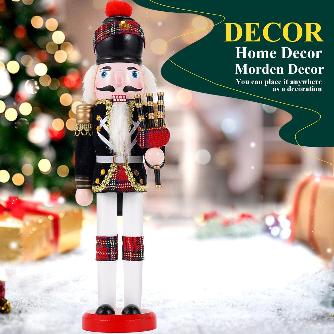 COMBIUBIU 30cm Nussknacker Figur-Schwarzer Windflöter,Traditionelle handgefertigte Holzherstellung,N