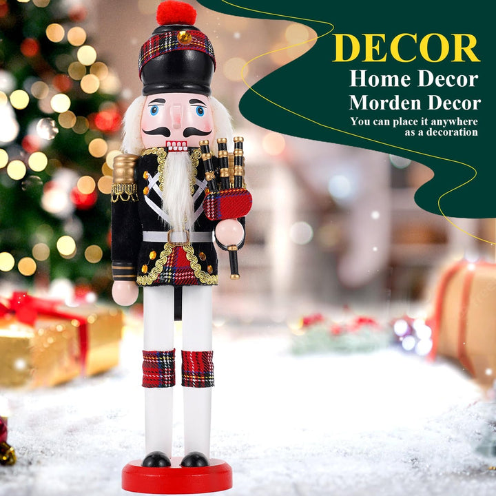 COMBIUBIU 30cm Nussknacker Figur-Schwarzer Windflöter,Traditionelle handgefertigte Holzherstellung,N