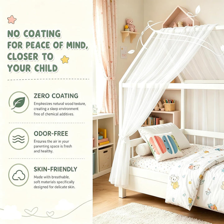 Hausbett Himmel Set 2-TLG - Betthimmel 150x350cm für Kinderbett Deko - Aus Atmungsaktivem Musselin m