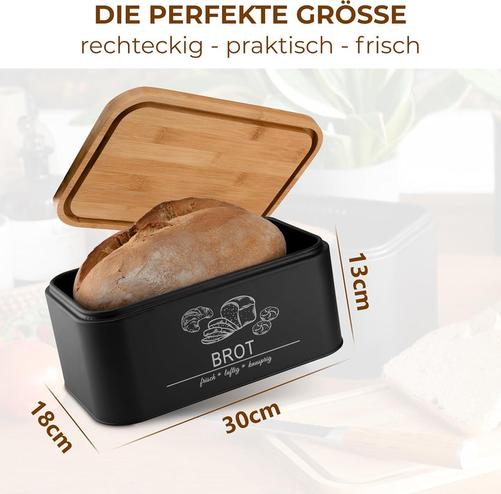 MNKsolution Brotkasten mit Deckel als Schneidebrett - Brotbox mit Lüftungslöchern für Brotaufbewahru