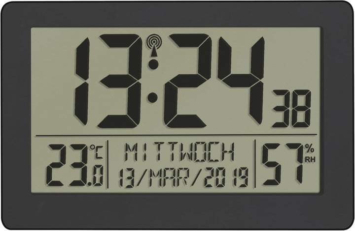 TFA Dostmann Digitale Funk-Wanduhr, 60.2557.01, mit Wecker mit 2 Alarmzeiten, grosses Display, mit T