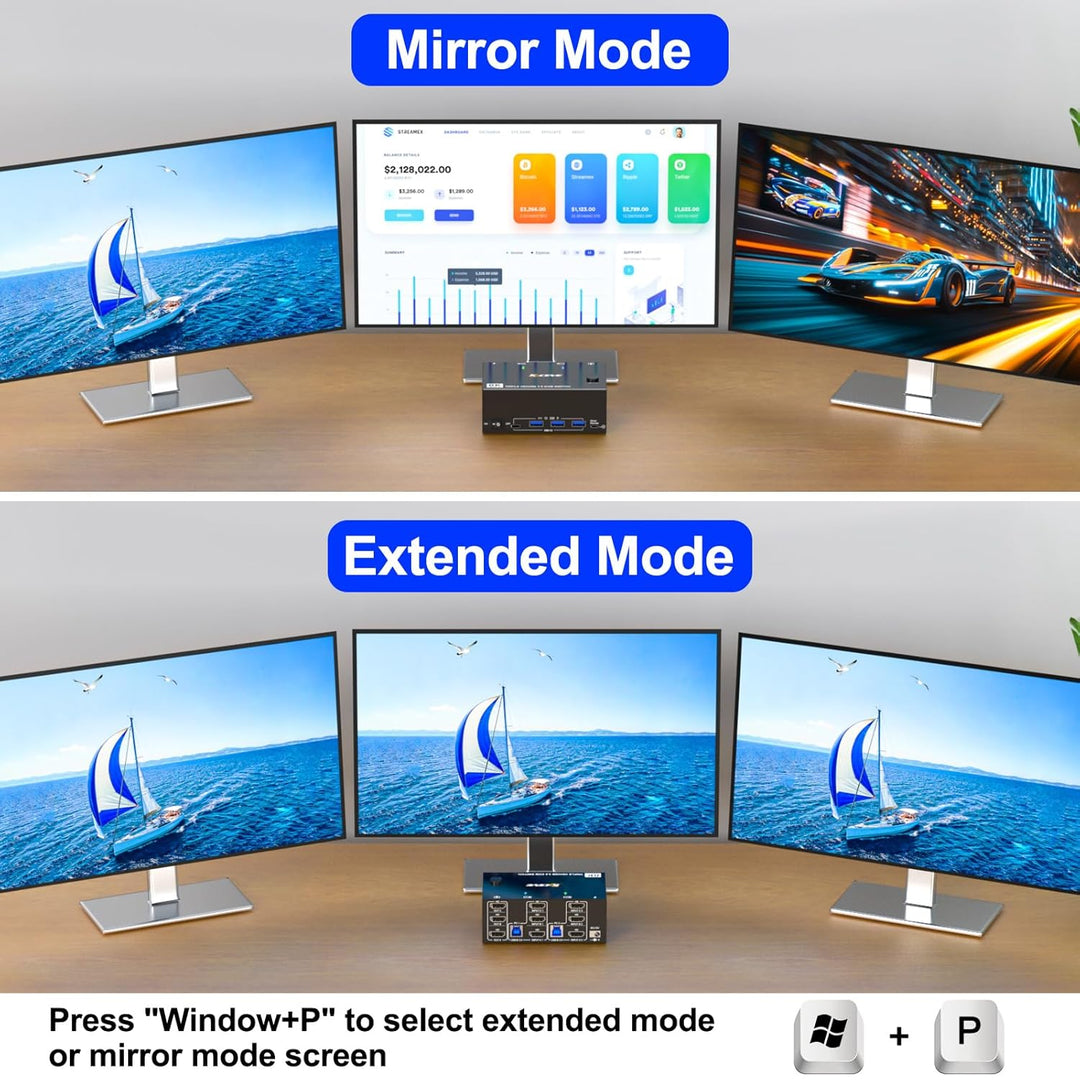 USB 3.0 KVM Switch 2 PC 3 Monitore HDMI 8K@60Hz 4K@144Hz, Triple Monitor KVM Switch HDMI 2.1 Teilen