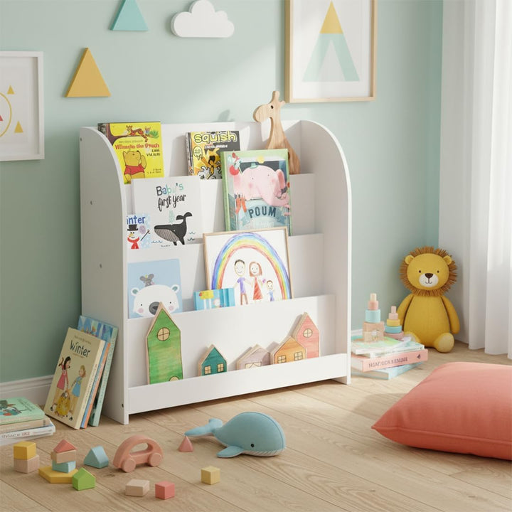 Bellabino Baru Bücherregal Kinder – Montessori Bücherregal mit 4 breiten Fächern – Kinder Bücherrega