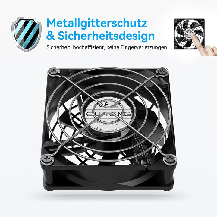 ELUTENG USB Lüfter 80mm 5V mit L/M/H 3 Einstellbare Geschwindigkeiten, Mini Ventilator USB PC Lüfter