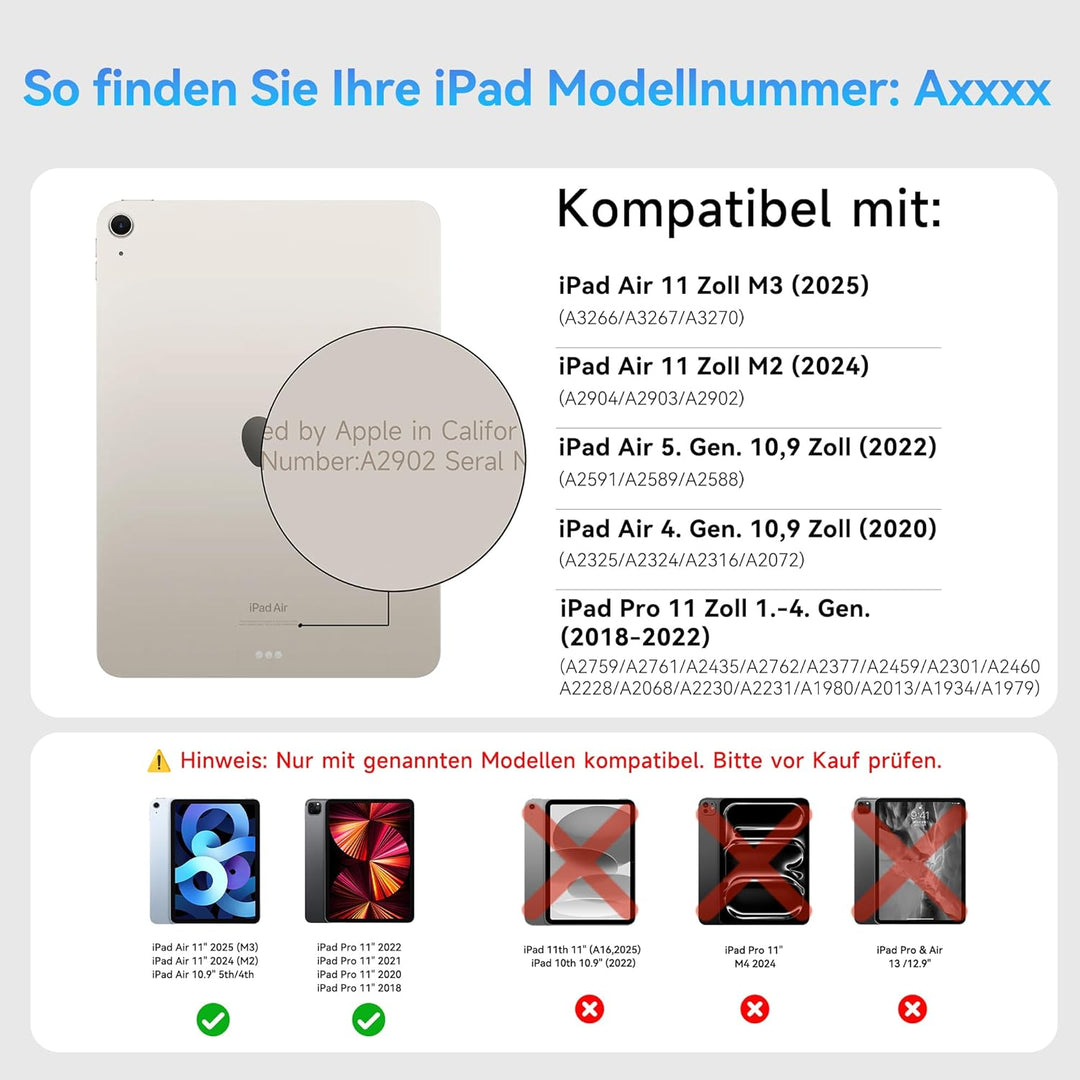 HOU für Tastatur iPad Air 11 Zoll M2/M3 &amp; Air 5./4. Gen. &amp; Pro 11 Zoll 4.–1. Gen. (2018–2022), Ultra