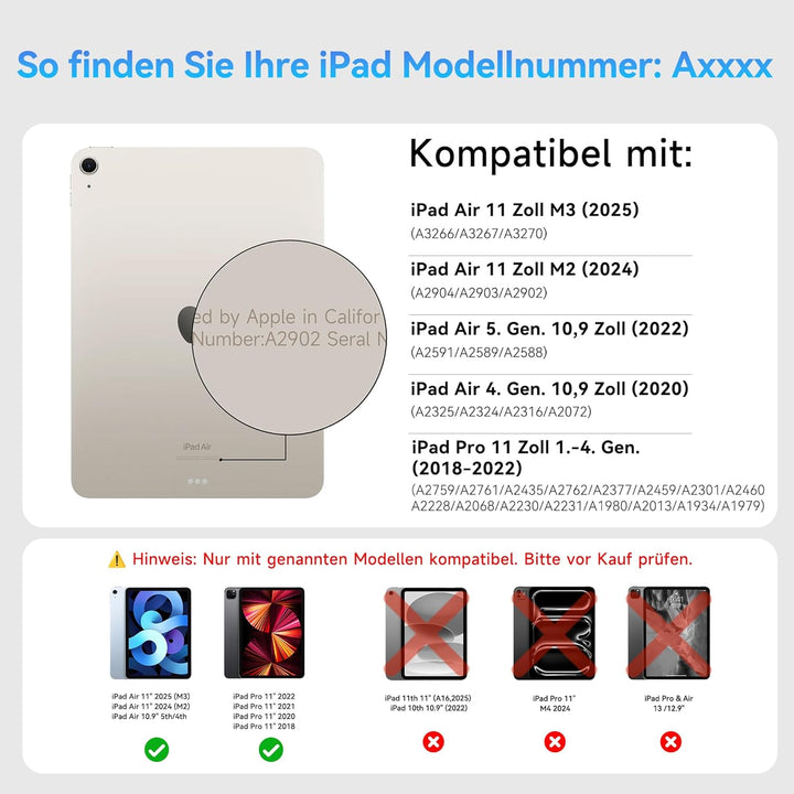 HOU für Tastatur iPad Air 11 Zoll M2/M3 &amp; Air 5./4. Gen. &amp; Pro 11 Zoll 4.–1. Gen. (2018–2022), Ultra