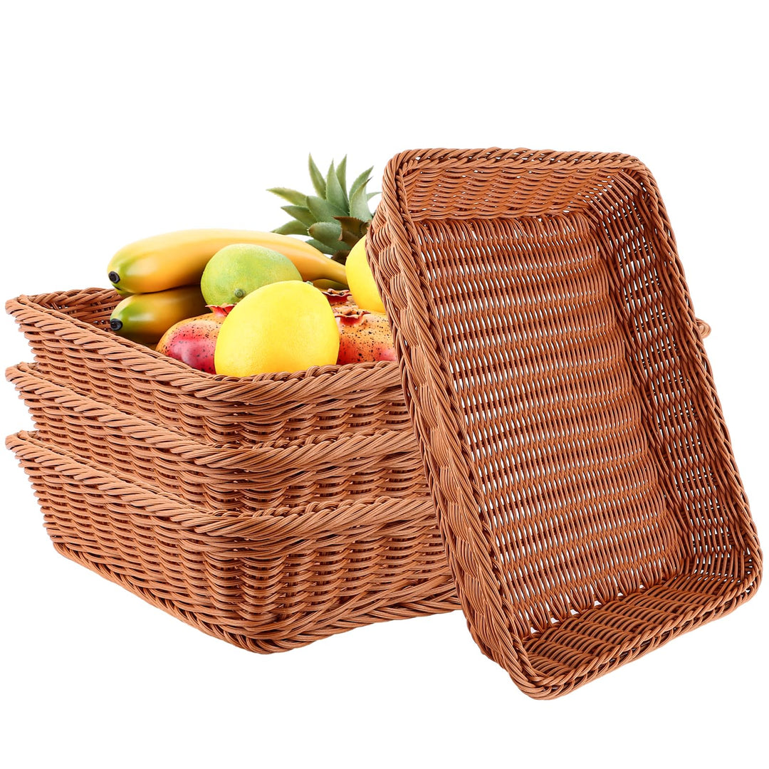 DAJAVE 4er Set Brötchenkorb 40x30x 8 cm Brotkörbchen Brotkorb Geflochten Wicker Basket Rattan Korb W