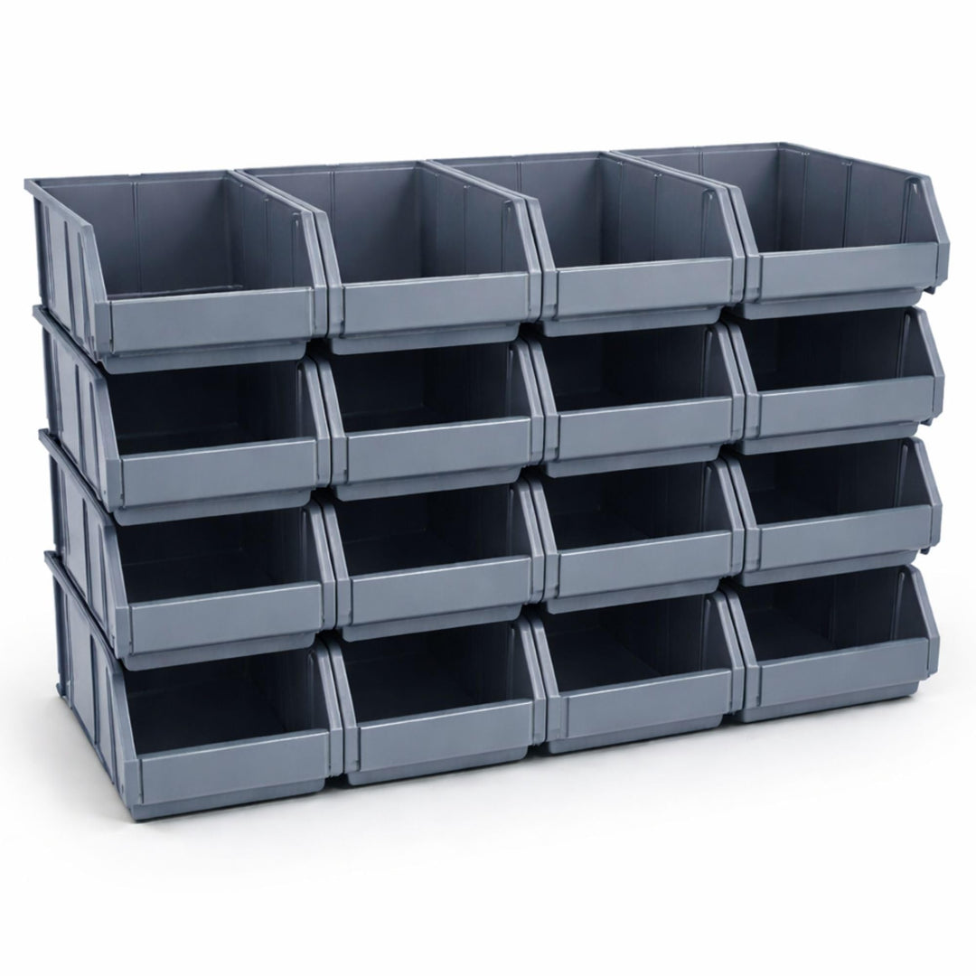 Rodopi 16er Set Stapelboxen, Grösse L | Sichtlagerkästen 335x209x152mm | Robuste Lagerboxen für Werk