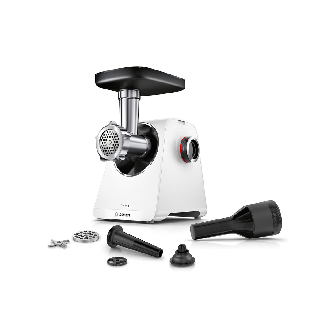 Bosch MultiPower Serie 6 Fleischwolf MFWS607W, 2 Lochscheiben (4,5 und 8 mm), Edelstahl, spülmaschin