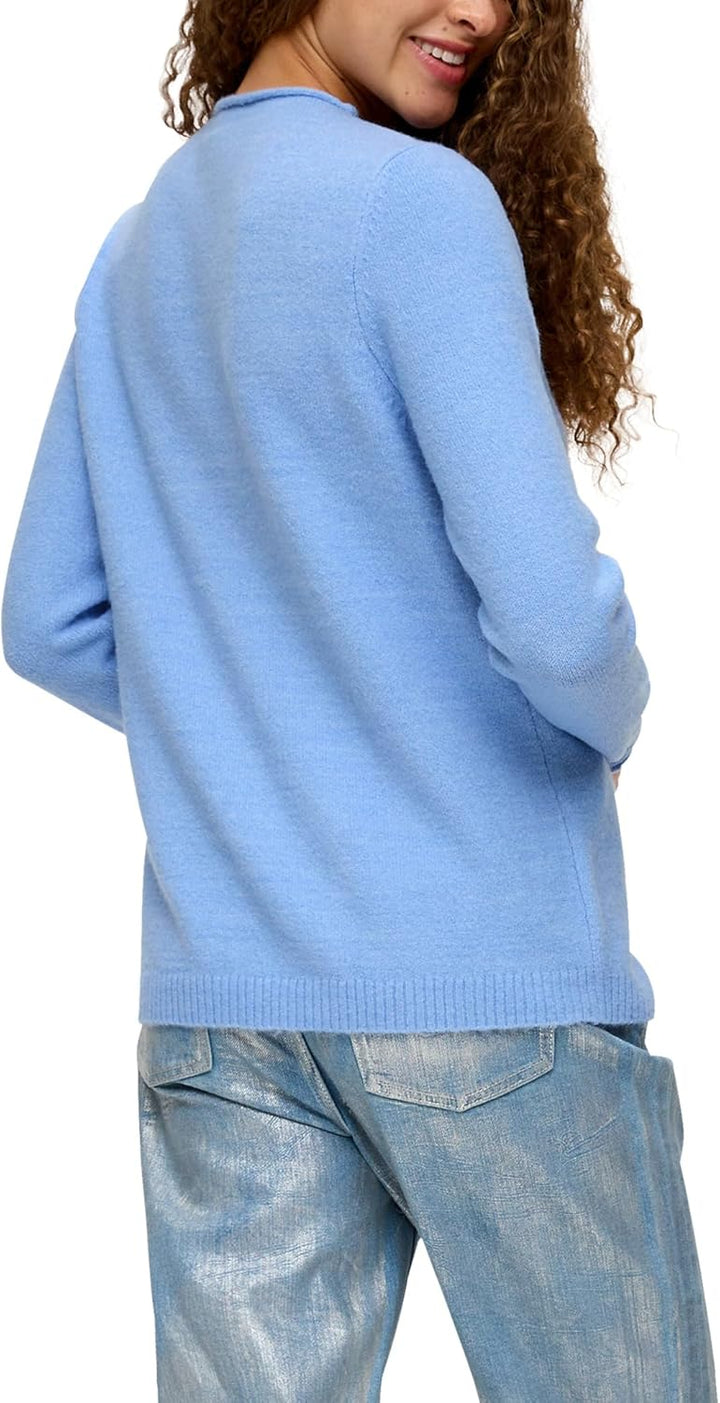 s.Oliver Damen Pullover mit Rollsaumblende, S Blau