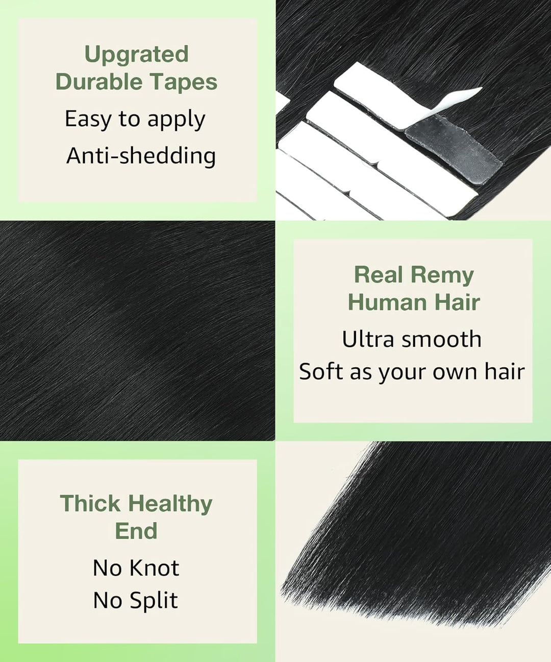 SURNEL Tape in Extensions Echthaar 40cm Remy Jet Black Haarverlängerungen Tape in Haarextension Echt