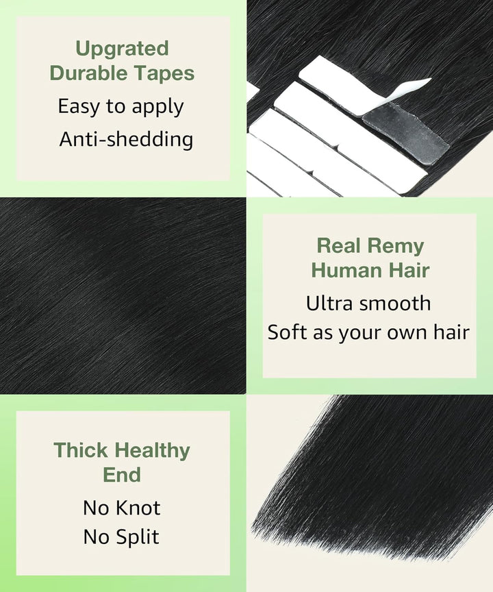 SURNEL Tape in Extensions Echthaar 35cm 100% Remy Jet Black Haarverlängerungen Tape in Haarextension