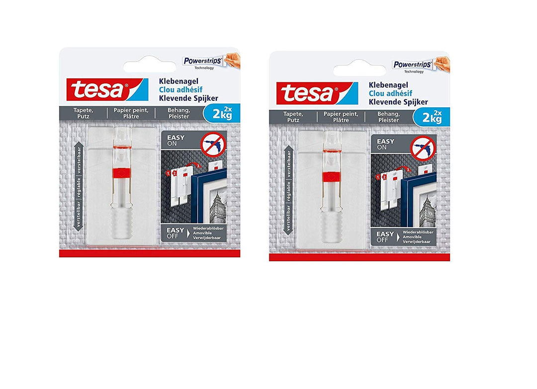 tesa® Verstellbarer Klebenagel für Tapeten und Putz, spurlos wiederablösbar (2kg / 4 Nägel), 2kg / 4