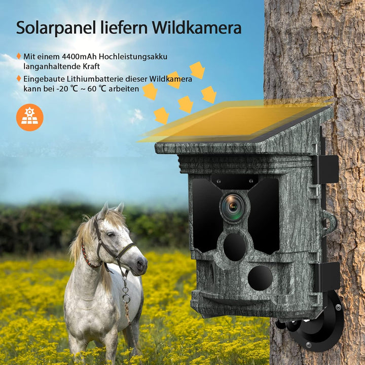 VOOPEAK Wildkamera Solar WLAN - 4K 30fps 46MP Wildkamera mit Handyübertragung App, Wildtierkamera mi