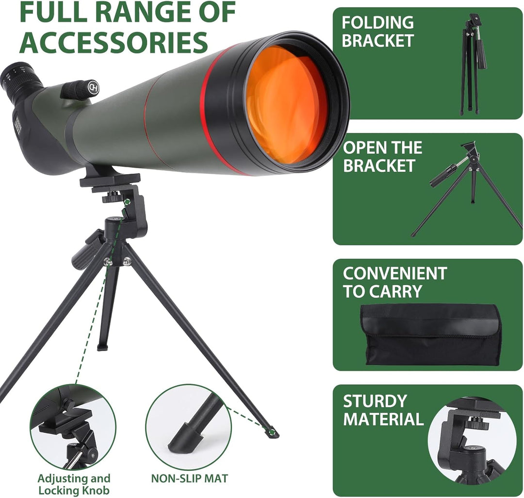 25-75x100 HD Spektiv Sportschützen mit Stativ- und Smartphone-Adapter, Zoom Bak4 Prism FMC Lens 45-G