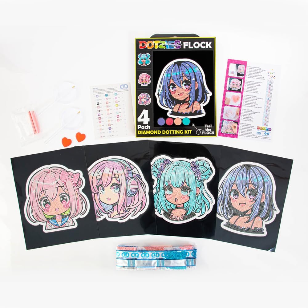 DIAMOND DOTZ DOTZIES 2594444 Original 5D Diamond Painting Set, Neon Anime Mädchen, 4 bunte Diamant-B