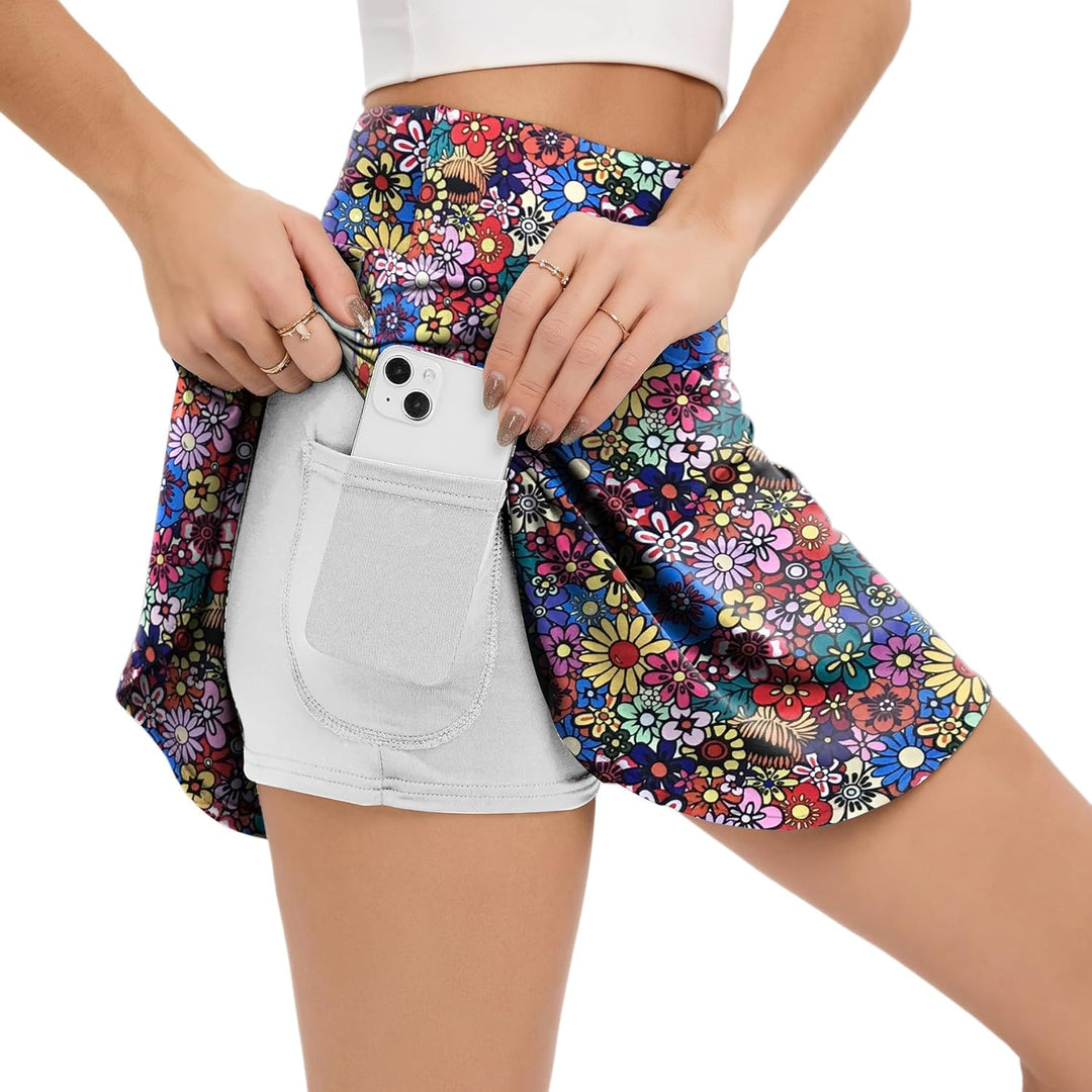 Timuspo Damen Plissee-Tennisrock mit Hose Drunter, Hoher Taille Athletische Skorts mit Taschen, Perf