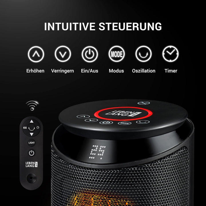 LEBENLANG Keramik Heizlüfter energiesparend leise - inkl. App &amp; WiFi, Fernbedienung | 2000W Elektris