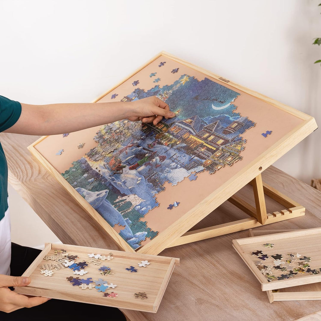 Becko US Jigsaw Puzzle Board with Clear Cover Adjustable Wooden Puzzle Easel Portable Jigsaw Puzzles