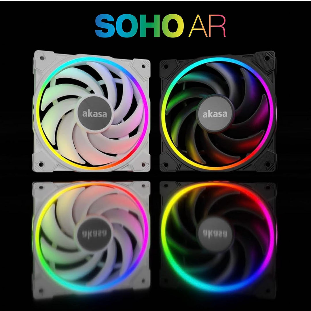 Akasa SOHO AR, Addressable RGB LED Fan, 120 mm PWM Fan, Low-Noise ARGB Case Fan, with ARGB Light Loo