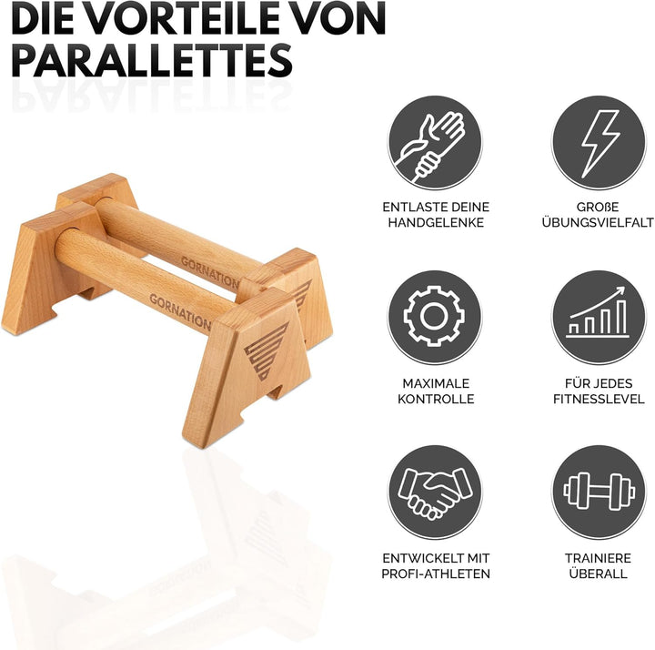 GORNATION Wooden Parallettes für Liegestütze, Liegestützgriffe aus Holz, Calisthenics &amp; Fitness Trai