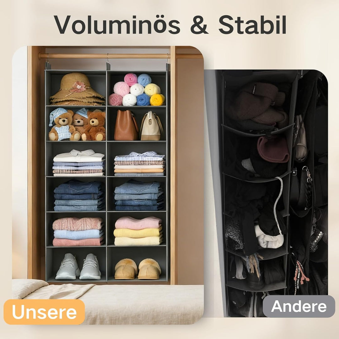 Doppelreihe Hängeregal, 6 Ebenen Schrank Organizer für Kleidung, Faltbarer Kleiderschrank Organizer