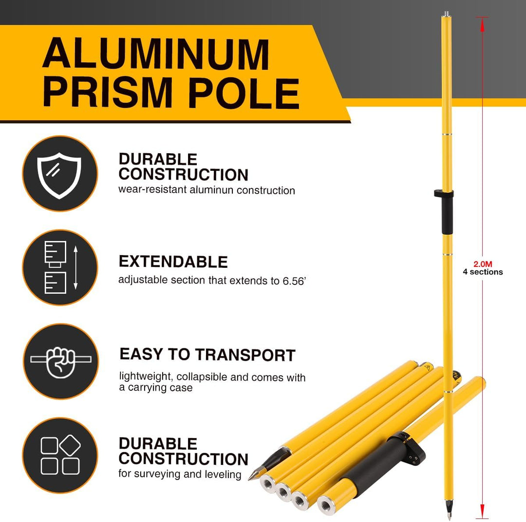 Aluminium-GPS-Stange, 2 m Vermessungsprismenstange, 4 Abschnitte, GPS-Rover-Stange, Prismenstange fü