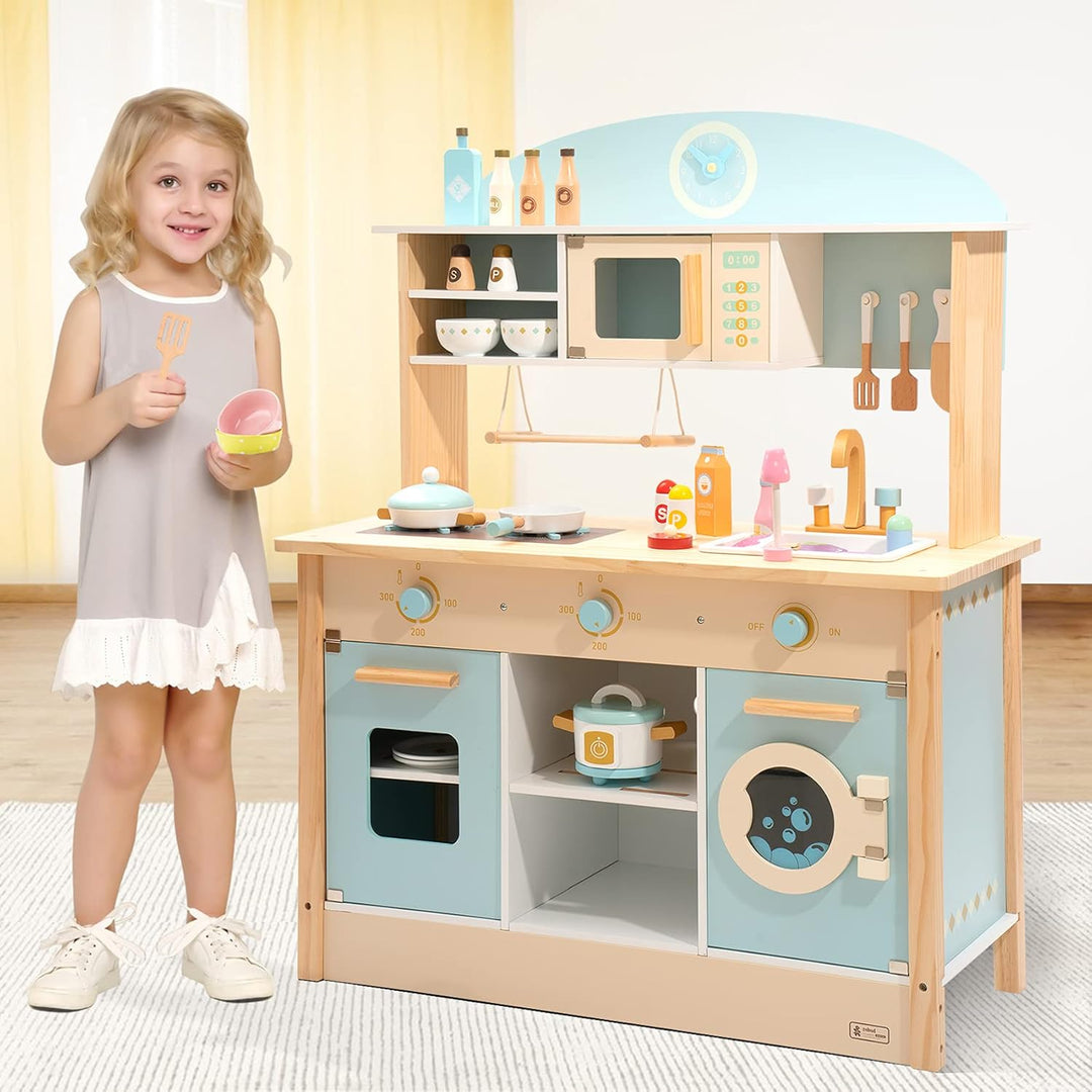 ROBOTIME Küchenspielset aus Holz für Kinder, Spielküche für Kleinkinder, grosse Kinder, Mädchen, Jun