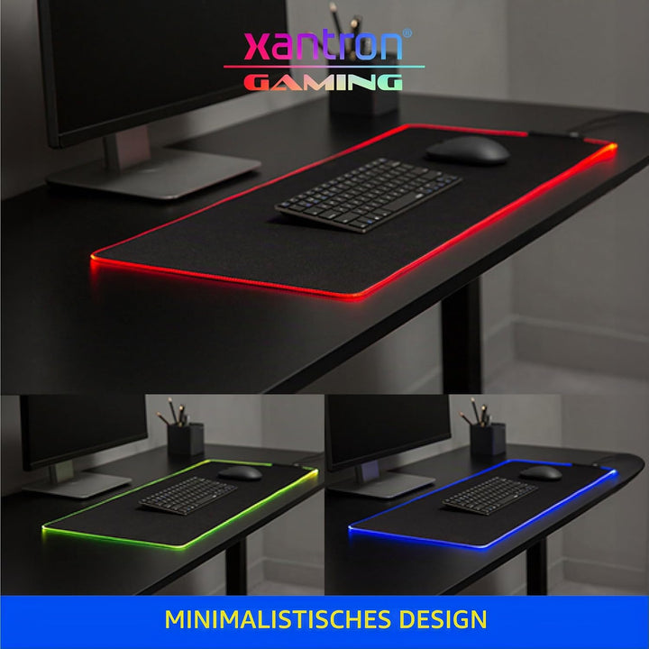 Xantron® Grosses Gaming Mauspad RGB 800x300 XXL mit perfektem Glide [rutschfest, Wasserabweisend] Mo