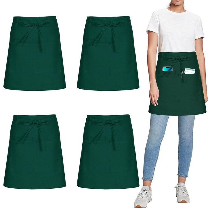 4 Stück Vorbinder Schürze, Kurz Kellner schürze mit 3 Taschen für Herren Damen Koch Küchen Grill (Po